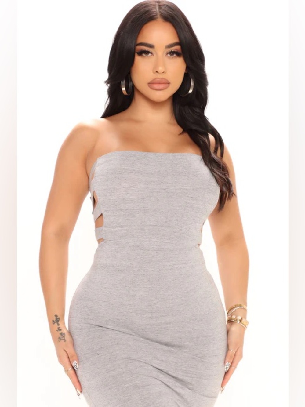 Strapless Bodycon Midi Dress in Light Gray - Picture 2 of 3